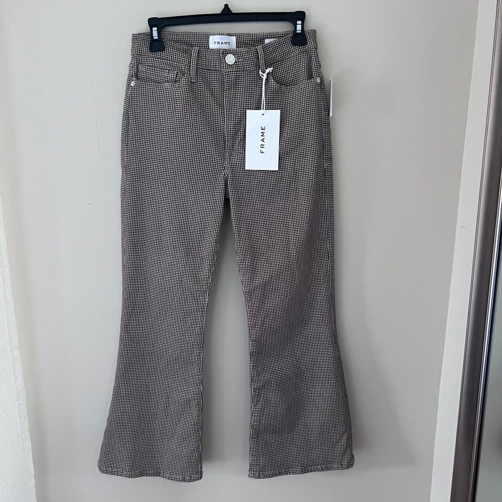 FRAME Le Crop Flare Houndstooth Pants Brown Career‎ Casual Size 28 NWT - DEFECT